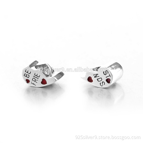silver separated heart bead custom made beads wholesale 925 silver beads fashion accessory unique jewelry heart pendant